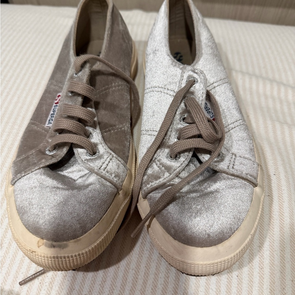 Superga Women's Metallic Silver and Taupe Sneakers